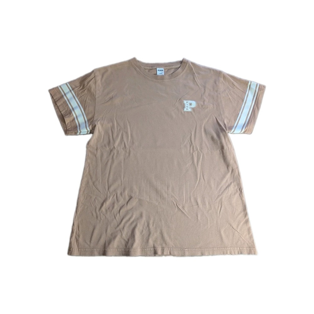 PINK Victoria's Secret XS Brown Varsity Stripe oversized T-Shirt Women's
